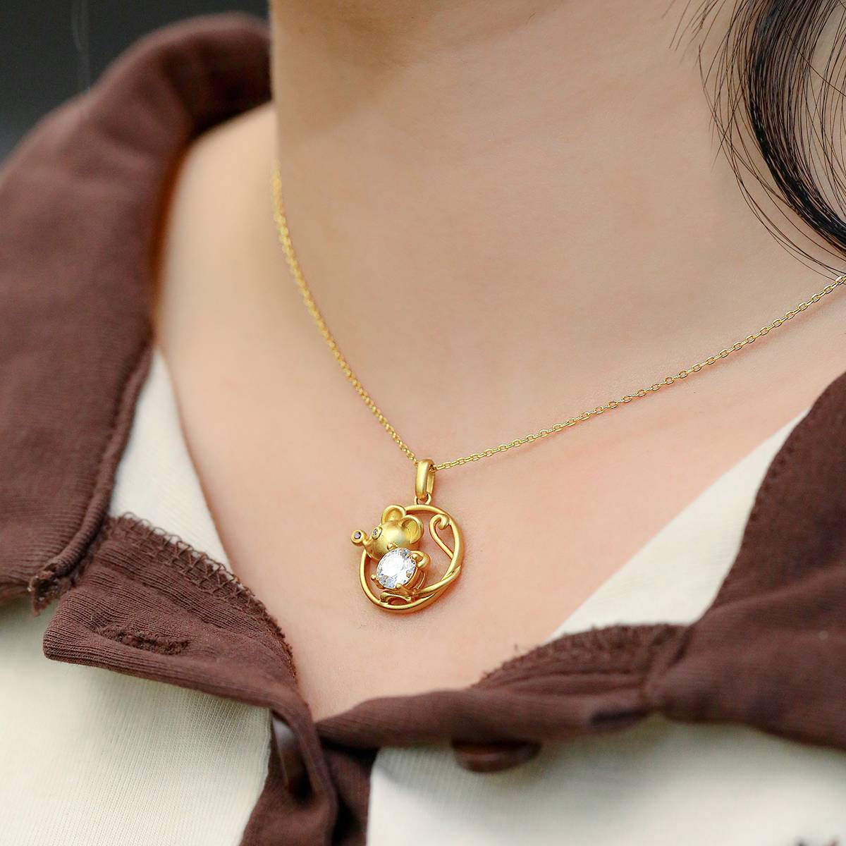 Mouse Moissanite Necklace from the Chinese Zodiac Series 1.0 Carat